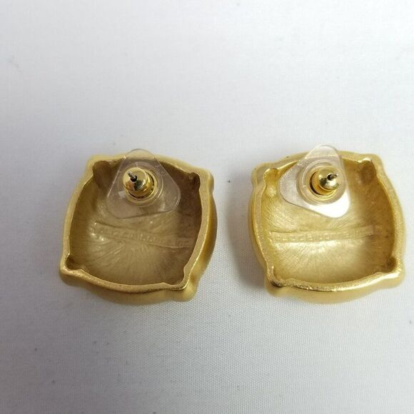 Vintage Liz Claiborne Matte Gold Tone Puffy Stud Earrings, Retro 80s 90s Style - Picture 4 of 8